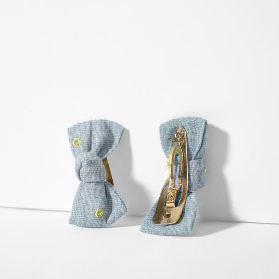 Small bows hair clips gaze pois or bleu baltique