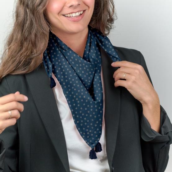 Small pom pom scarf bulle bronze marine