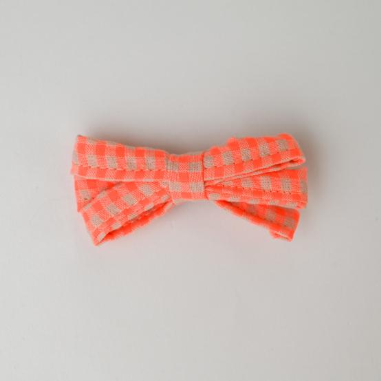 Ribbon clip small  neon orange gingham