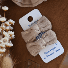 Small bows hair clips gaze pailletée camel