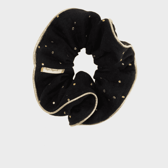 Large Piping Scrunchie gaze pois or noir