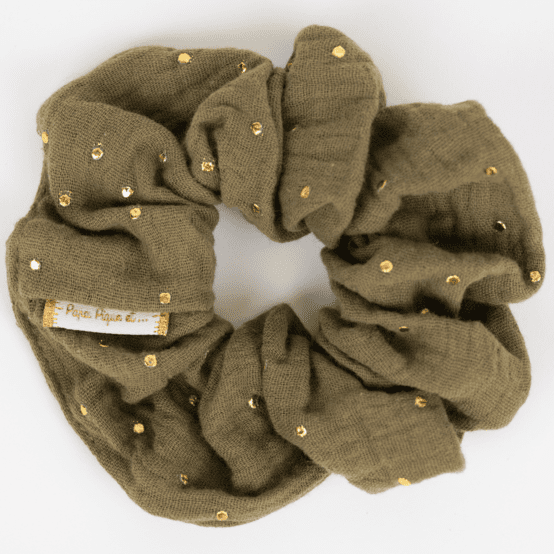 Scrunchie gaze pois or kaki