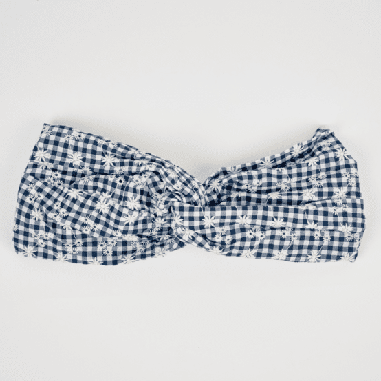crossed headband navy embroidered gingham