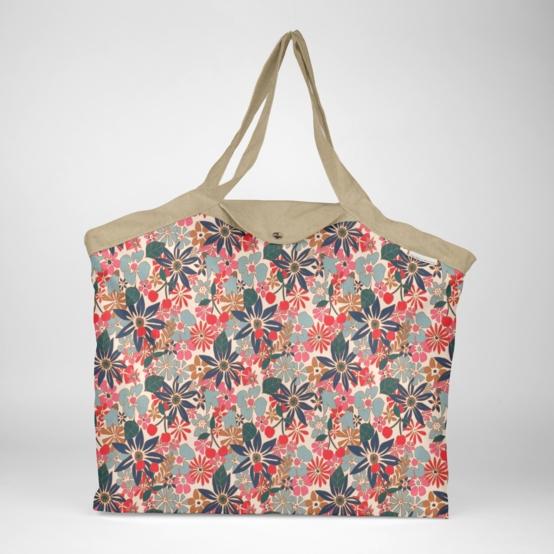 Tote bag with a zip cerise en fleur