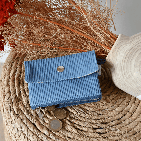 zipper pouch card purse velours côtelé bleu azur