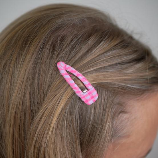 Fabric hair clip neon pink gingham