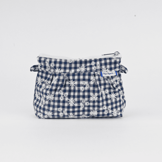Mini Pleated clutch bag navy embroidered gingham