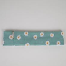 Stretch jersey headband  ribbed mint daisy