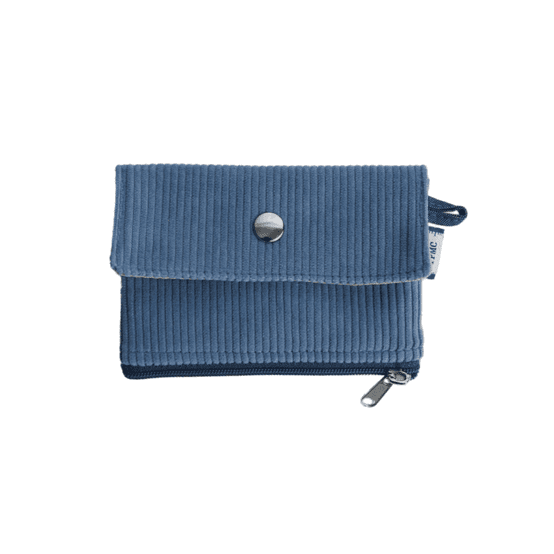 Zipper pouch card purse azure blue corduroy