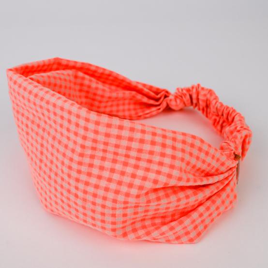 Headscarf headband- child size neon orange gingham
