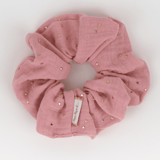Scrunchie gaze pois or rose thé