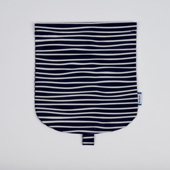 Flap of small shoulder bag striped  ivory navy