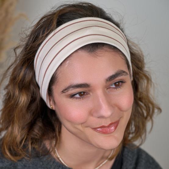 Stretch jersey headband  ribbed caramel stripes