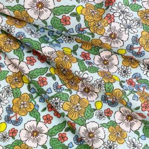 Cotton fabric ex2525 yellow green flowers and lemons