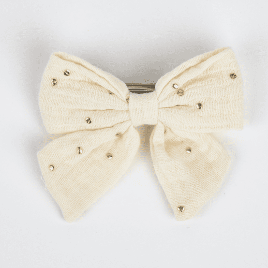 Bow tie hair slide gaze pois or écru