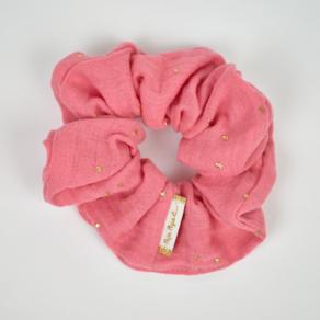 Scrunchie gaze pois or rose sorbet