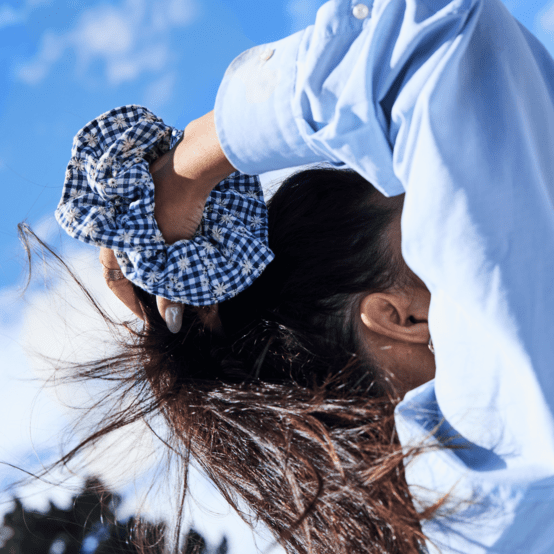 Maxi Double Scrunchie navy embroidered gingham