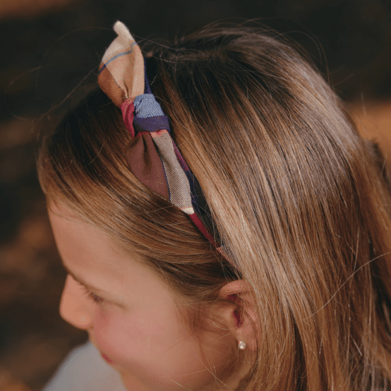 bow headband ruby lurex tartan