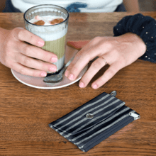 zipper pouch card purse striped silver dark blue