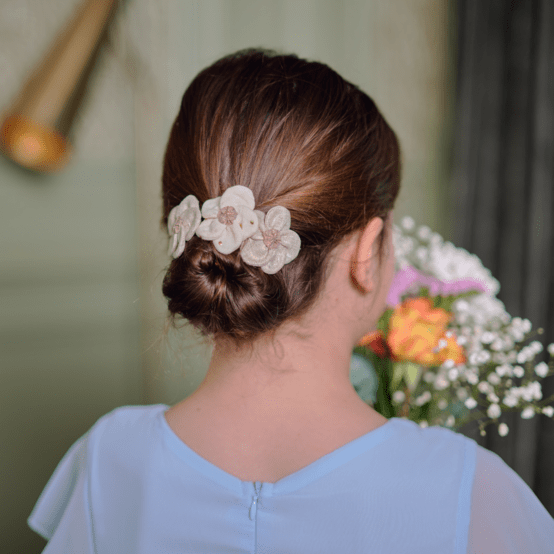 Mini Flower petal hair slide  glitter linen