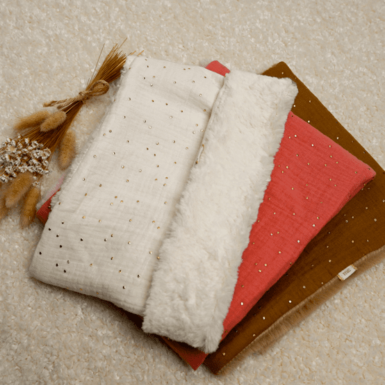 Children fur scarf snood gaze pois or écru