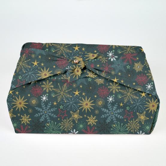 Furoshiki tall 73 x 73 ex2556 christmas star gold green blue