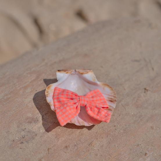 Bow tie hair slide neon orange gingham