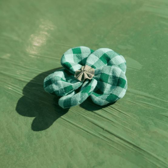 Flower petal hair slide small  green mint gingham