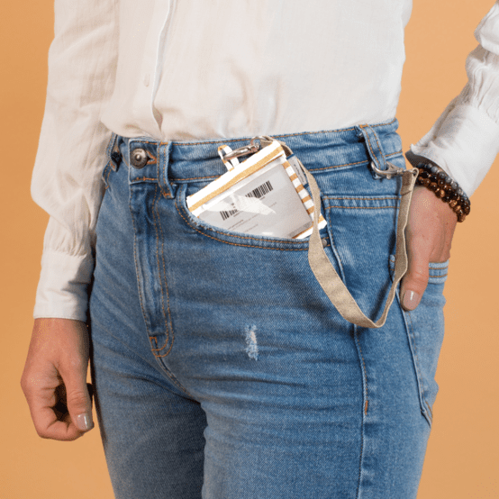 Badge Holder rayé or blanc