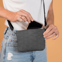 Tiny coton clutch bag suédine pailletée argent