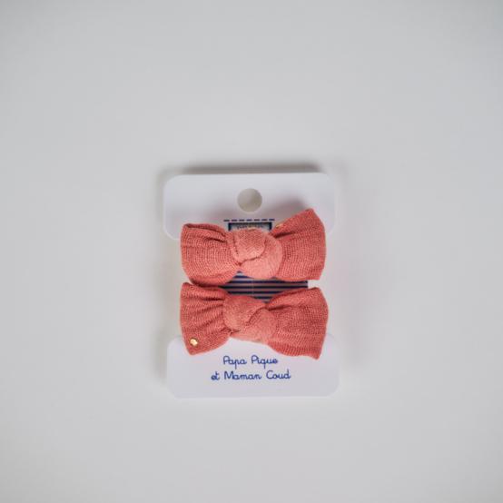 Small Elastics bows gaze pois or rose blush