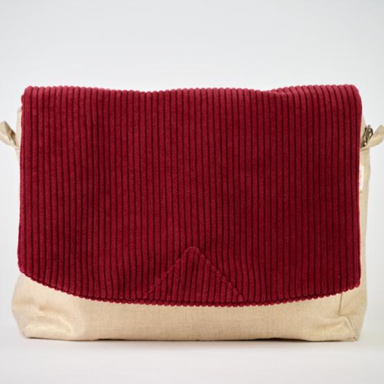 Square flap of saddle bag  burgundy large corduroy