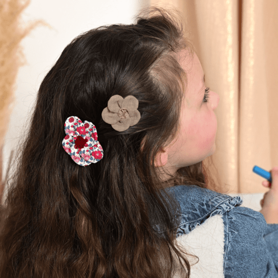 Mini Flower petal hair slide copper linen