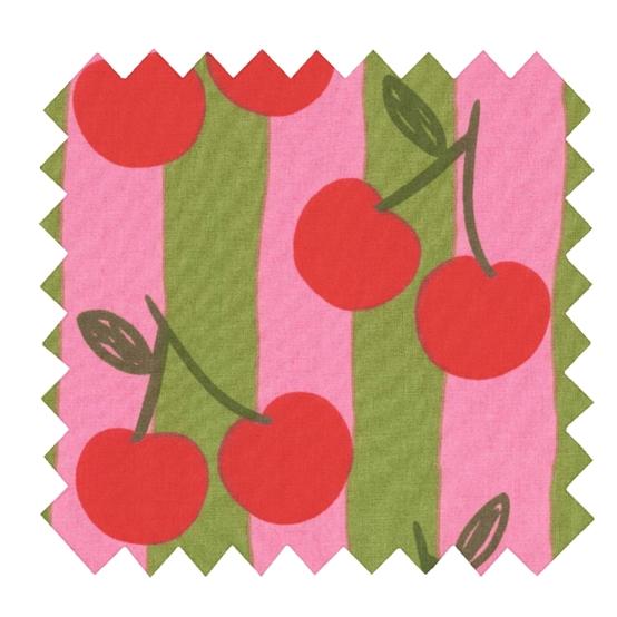 Cotton fabric ex2623 pink green striped cherries