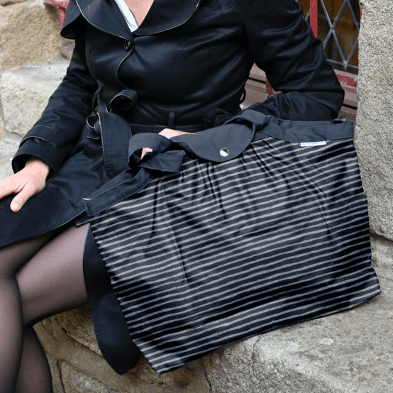 Pleated tote bag - Medium size striped silver dark blue