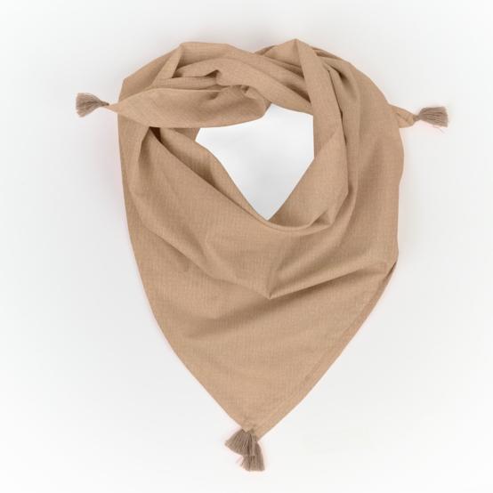 Small pom pom scarf gaze pailletée camel