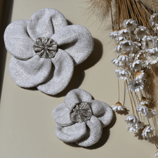 Flower petal hair slide small   glitter linen