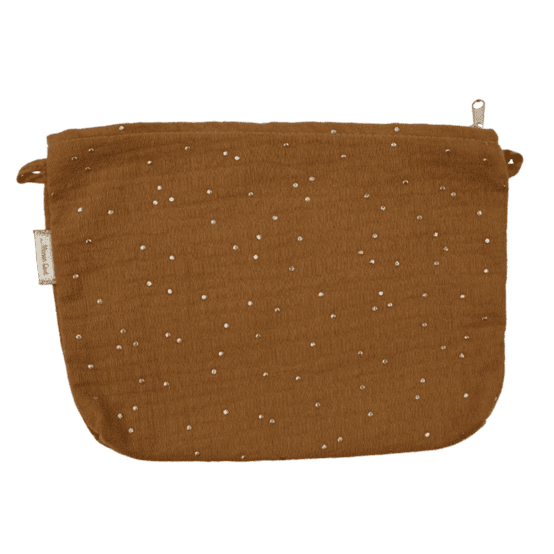 Coton clutch bag gaze pois or caramel