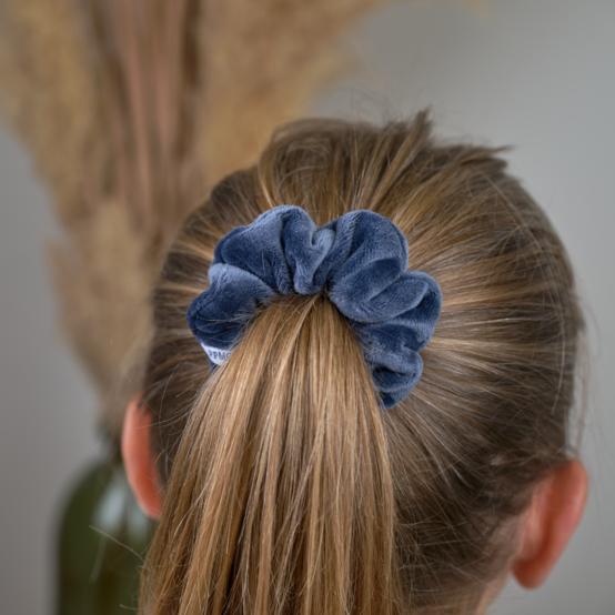 Small scrunchie blue denim velvet