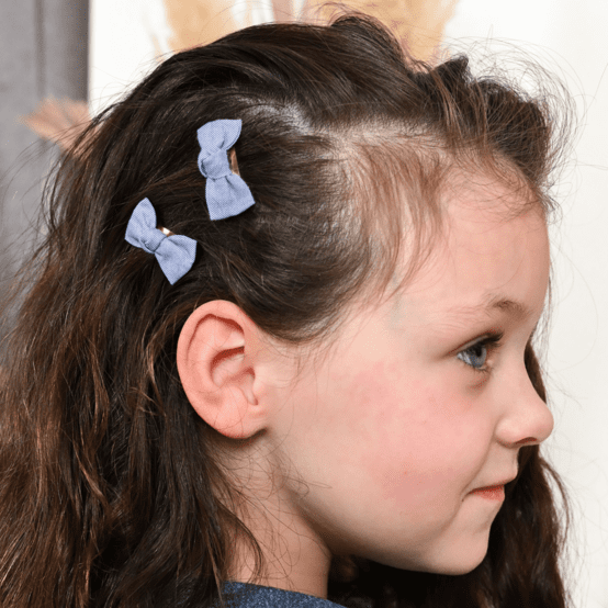 Small bows hair clips oxford blue