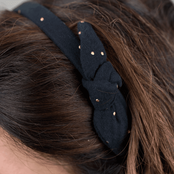 bow headband gaze pois or noir