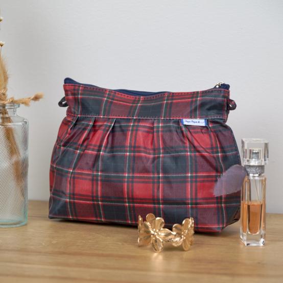 Pleated clutch bag tartan rouge