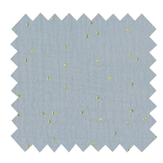 Cotton Fabric gaze pois or bleu baltique