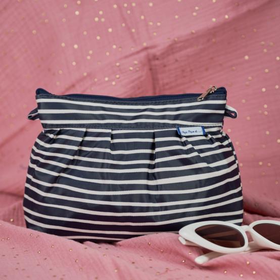 Pleated clutch bag striped  ivory navy