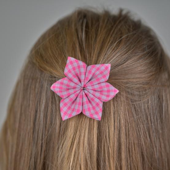 Star flower hairslide neon pink gingham
