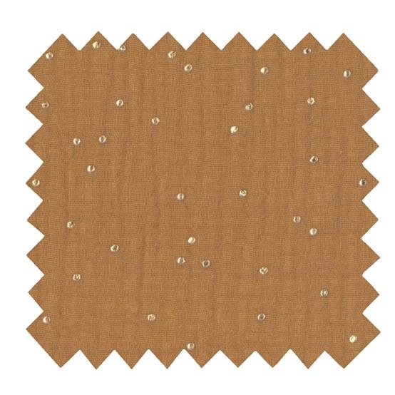 Coupon tissu 50 cm gaze pois or caramel