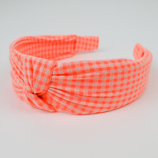 Large Crossed Headband neon orange gingham
