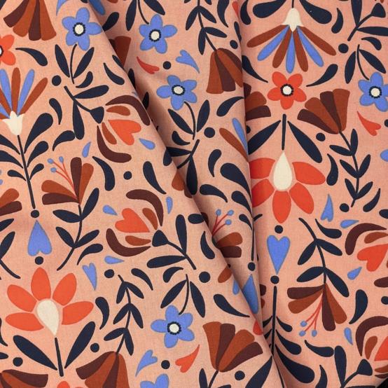 1 m fabric coupon ex2574 caramel vintage flower