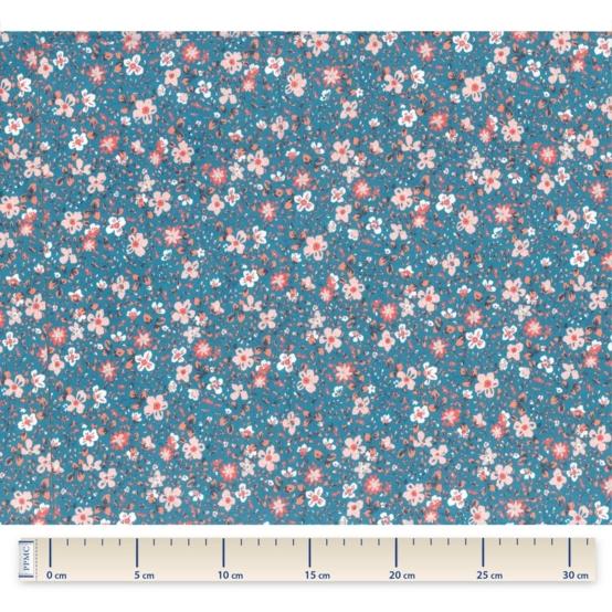 Cotton veil fabric fleuri nude ardoise