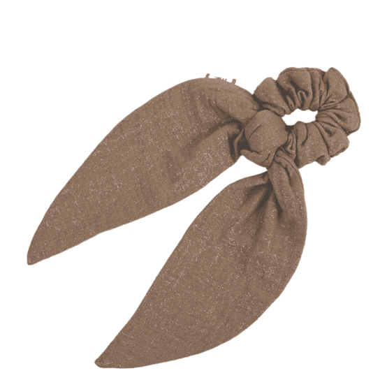 Short tail scrunchie gaze pailletée camel